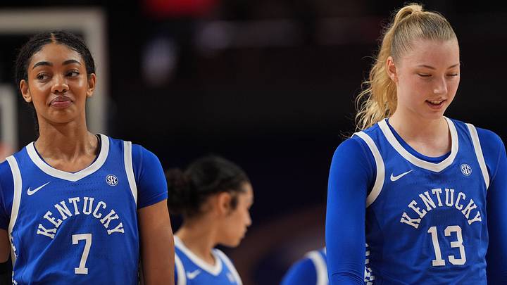 Mar 5, 2026; Greenville, SC, USA; Leading scorers for Kentucky forward Teonni Key (7) and center Clara Strack (13) during the second half against the Georgia Bulldogs at Bon Secours Wellness Arena. Mandatory Credit: Jim Dedmon-Imagn Images
