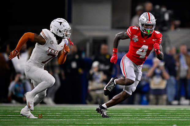 Ohio State Buckeyes wide receiver Jeremiah Smith and Texas Longhorns defensive back Jahdae Barron