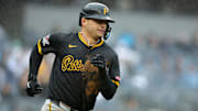 Sep 28, 2024; Bronx, New York, USA; Pittsburgh Pirates second baseman Nick Yorke (38) rounds the bases after hitting a two run home run against the New York Yankees during the ninth inning at Yankee Stadium. Mandatory Credit: Brad Penner-Imagn Images