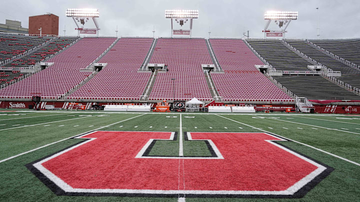 Oct 19, 2019; Salt Lake City, UT, USA; A general view of the Utah Utes logo on the field prior to the game against the Arizona State Sun Devils at Rice-Eccles Stadium. Oct 19, 2019; Salt Lake City, UT, USA; A general view of the Utah Utes logo on the field prior to the game against the Arizona State Sun Devils at Rice-Eccles Stadium.