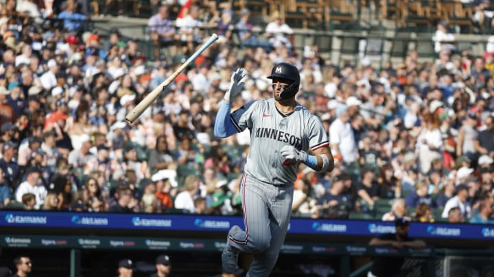 Minnesota Twins designated hitter Royce Lewis (23) hits hits a home run in the first inning against the Detroit Tigers at Comerica Park on July 27.