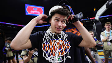 Walter Clayton Jr. of the Florida Gators reacts after facing the Houston Cougars.