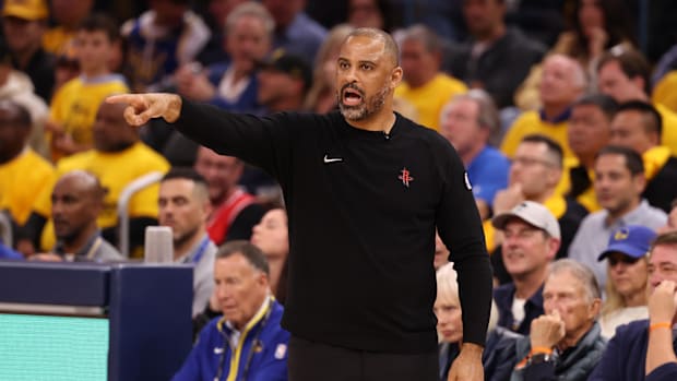 Houston Rockets head coach Ime Udoka on the sideline during the fourth quarter of game four of the 2025 NBA Playoffs