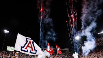 Aug 31, 2024; Tucson, Arizona, USA; Arizona Wildcats team run out at beginning of game at Arizona Stadium. Mandatory Credit: Aryanna Frank-Imagn Images