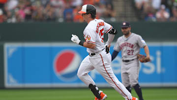 Aug 10, 2023; Baltimore, Maryland, USA; Baltimore Orioles designated hitter Adley Rutschman (35) rounds the bases after hitting a home run