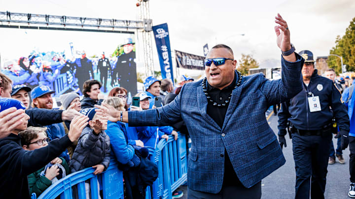 Kalani Sitake heads into Lavell Edwards Stadium Kalani Sitake heads into Lavell Edwards Stadium