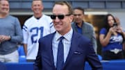 Former Indianapolis Colts quarterback Peyton Manning before a game against the Miami Dolphins at Lucas Oil Stadium