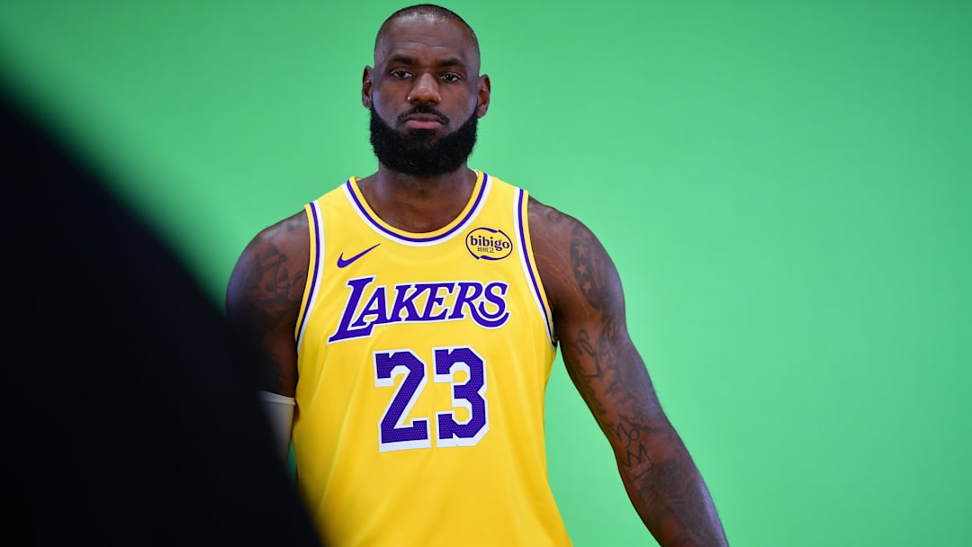 Sep 29, 2025; Los Angeles, CA, USA; Los Angeles Lakers forward LeBron James (23) during media day at UCLA Health Training Center. Mandatory Credit: Gary A. Vasquez-Imagn Images