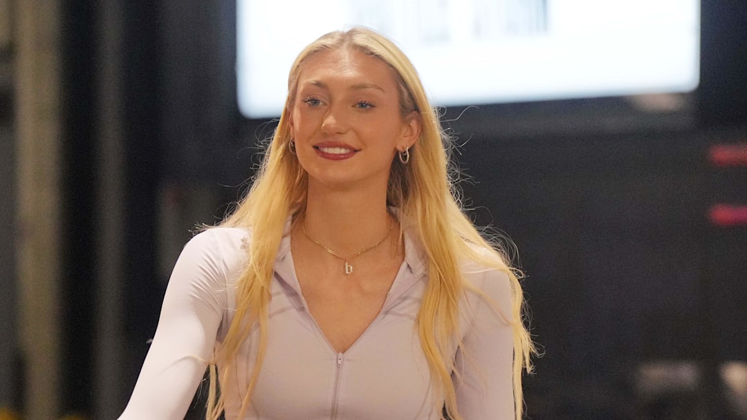 Jul 16, 2024; Los Angeles, California, USA; LA Sparks forward Cameron Brink arrives before the game against the Seattle Storm at Crypto.com Arena. Mandatory Credit: Kirby Lee-Imagn Images