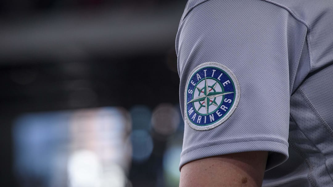 Jun 5, 2022; Arlington, Texas, USA; A view of the Seattle Mariners logo during the game between the Texas Rangers and the Seattle Mariners at Globe Life Field. Mandatory Credit: Jerome Miron-Imagn Images Jun 5, 2022; Arlington, Texas, USA; A view of the Seattle Mariners logo during the game between the Texas Rangers and the Seattle Mariners at Globe Life Field. Mandatory Credit: Jerome Miron-Imagn Images
