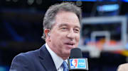 Oct 24, 2025; Los Angeles, California, USA; NBA on Prime play-by-play announcer Kevin Harlan during the game between the Minnesota Timberwolves and the Los Angeles Lakers at Crypto.com Arena. Mandatory Credit: Kirby Lee-Imagn Images