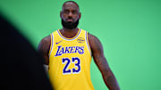 Sep 29, 2025; Los Angeles, CA, USA; Los Angeles Lakers forward LeBron James (23) during media day at UCLA Health Training Center. Mandatory Credit: Gary A. Vasquez-Imagn Images