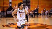 Feb 6, 2021; Stillwater, Oklahoma, USA; Oklahoma State Cowboys guard Cade Cunningham (2) reacts during the game against the Texas Longhorns at Gallagher-Iba Arena. Mandatory Credit: Rob Ferguson-Imagn Images