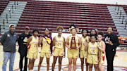 Lake Gibson won its fourth district title game in eight years after defeating No. 1 seed St. Cloud on Friday, Feb. 3, 2023, at St. Cloud High School. From left to right are the following: Coach Marquis Roberts, Mr. Terry Coney (stats), Jakhia Willis, Taniya Brown, Camryn Wiggins, Samari Wilson, Jamila Ray, Kamryn Veasy (No. 50), Talea Turner, Deondrea Arrington and Coach Antonia Bennett.

Dsc 0527