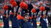 Nov 16, 2024; Champaign, Illinois, USA;  Illinois fighting Illini cheerleaders during the second half against the Michigan State Spartans at Memorial Stadium. Mandatory Credit: Ron Johnson-Imagn Images