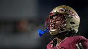 Oct 21, 2023; Tallahassee, Florida, USA; Florida State Seminoles defensive lineman Patrick Payton (11) celebrates a stop during the second half against the Duke Blue Devils at Doak S. Campbell Stadium. Mandatory Credit: Melina Myers-USA TODAY Sports