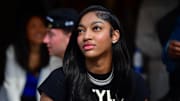 Sep 22, 2024; Inglewood, California, USA; WNBA basketball player Angel Reese attends the game between the Los Angeles Rams and San Francisco 49ers at SoFi Stadium. Mandatory Credit: Gary A. Vasquez-Imagn Images