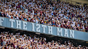 Sep 18, 2021; College Station, Texas, USA; A view of the stands and the fans and the 12th Man logo during the first half of the game between the Texas A&M Aggies and the New Mexico Lobos at Kyle Field. 