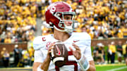 Oct 11, 2025; Columbia, MO, USA; Alabama Crimson Tide quarterback Ty Simpson (15) readies a pass in the first quarter against the Missouri Tigers at Faurot Field at Memorial Stadium. | Matt Guzman/MissouriOnSI