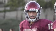 Mission Hills quarterback Troy Huhn awaits the coin toss in the 2024 season opener