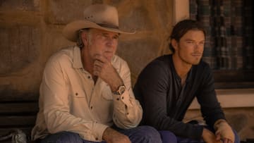 Territory. (L to R) Robert Taylor as Colin Lawson, Sam Corlett as Marshall Lawson in Territory. Cr. Courtesy of Netflix © 2024