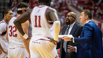 Indiana Head Coach Mike Woodson instructs his team during the Indiana versus Winthrop men's basketball game at Simon Skjodt Assembly Hall on Sunday, Dec. 29, 2024.