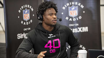 Feb 27, 2025; Indianapolis, IN, USA; South Carolina defensive back Nick Emmanwori (DB40) during the 2025 NFL Combine at Lucas Oil Stadium. Mandatory Credit: Tanner Pearson-Imagn Images