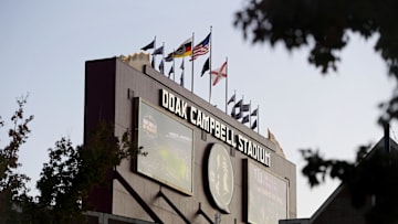 Nov 30, 2024; Tallahassee, Florida, USA; A general view of the outside of Doak S. Campbell Stadium as the Florida State Seminoles and the Florida Gators face off. Mandatory Credit: Melina Myers-Imagn Images