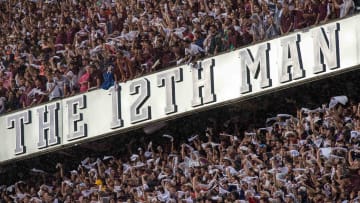 Sep 8, 2018; College Station, TX, USA; A view of the 12th Man logo and Texas A&M Aggies fans and