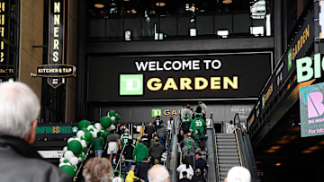 Apr 15, 2023; Boston, Massachusetts, USA; A view outside entering TD Garden before game one of the 2023 NBA playoffs between the Boston Celtics and the Atlanta Hawks. Mandatory Credit: Eric Canha-Imagn Images