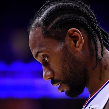 Dec 23, 2022; Philadelphia, Pennsylvania, USA; Los Angeles Clippers forward Kawhi Leonard (2) looks on against the Philadelphia 76ers in the fourth quarter at Wells Fargo Center. 