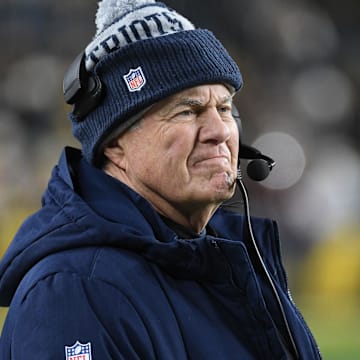 Dec 7, 2023; Pittsburgh, Pennsylvania, USA;  New England Patriots head coach Bill Belichick on the sidelines against the Pittsburgh Steelers during the fourth quarter at Acrisure Stadium. The Steelers lost 21-18. Mandatory Credit: Philip G. Pavely-Imagn Images