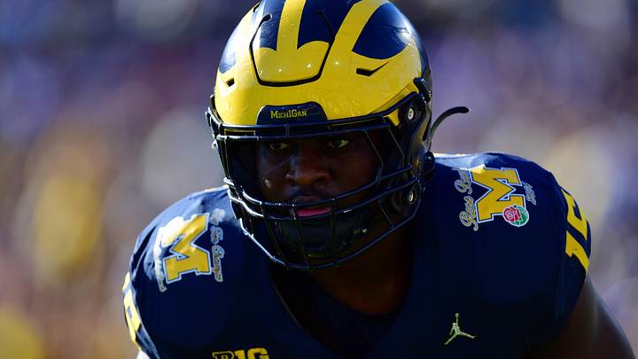 Jan 1, 2024; Pasadena, CA, USA; Michigan Wolverines linebacker Ernest Hausmann (15) warms up before the 2024 Rose Bowl college football playoff semifinal game against the Alabama Crimson Tide at Rose Bowl. Mandatory Credit: Gary A. Vasquez-USA TODAY Sports