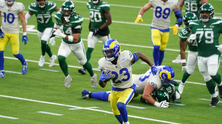 Dec 20, 2020; Inglewood, California, USA; Los Angeles Rams against the New York Jets. Mandatory Credit: Kirby Lee-Imagn Images