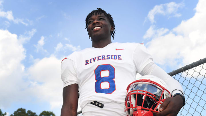 Riverside wide receiver Mikkel Skinner on the field at the Landrum High School on Aug 9, 2024.