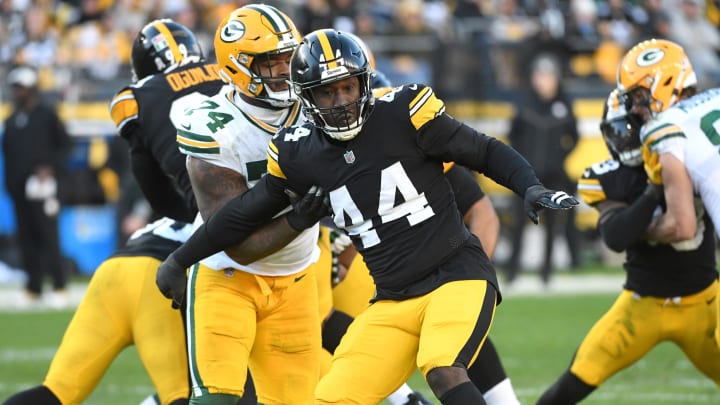 Nov 12, 2023; Pittsburgh, Pennsylvania, USA;  Pittsburgh Steelers linebacker Markus Golden (44) against the Green Bay Packers at Acrisure Stadium. Mandatory Credit: Philip G. Pavely-USA TODAY Sports