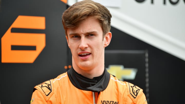 Apr 20, 2024; Long Beach, California, USA; Arrow McLaren driver Theo Pourchaire (6) of France during qualifying at Long Beach Street Circuit. Mandatory Credit: Gary A. Vasquez-USA TODAY Sports