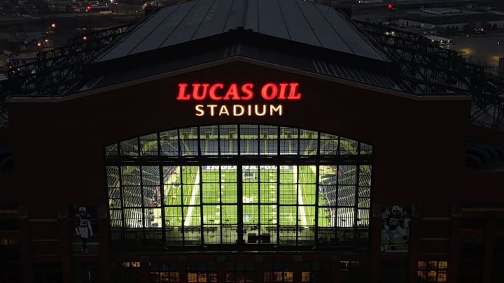 Mar 2, 2024; Indianapolis, IN, USA; A general overall view of Lucas Oil Stadium, the home of the Indianapolis Colts and the 2024 NFL Scouting Combine.