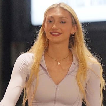 LA Sparks forward Cameron Brink arrives before a game