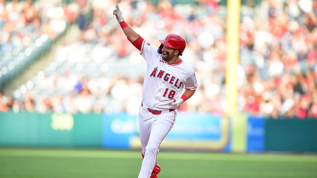 Jun 23, 2026; Anaheim, California, USA; Los Angeles Angels first baseman Nolan Schanuel (18) runs the bases affer hitting a two run home run against the Baltimore Orioles during the first inning at Angel Stadium. Mandatory Credit: Gary A. Vasquez-Imagn Images
