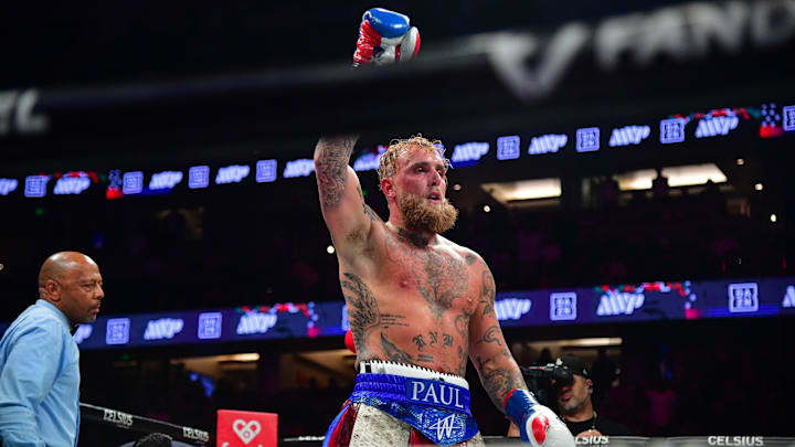 Jake Paul reacts following his match against Julio Cesar Chavez Jr. at Honda Center. 