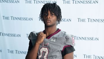 East Robertson High School’s Zach Groves (0) stands for a portrait during Media Day at Nissan Stadium in Nashville, Tenn., Wednesday, July 10, 2024.