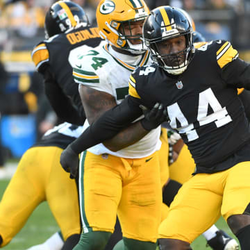 Nov 12, 2023; Pittsburgh, Pennsylvania, USA;  Pittsburgh Steelers linebacker Markus Golden (44) against the Green Bay Packers at Acrisure Stadium. Mandatory Credit: Philip G. Pavely-USA TODAY Sports