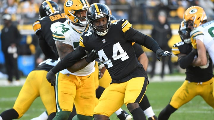 Nov 12, 2023; Pittsburgh, Pennsylvania, USA;  Pittsburgh Steelers linebacker Markus Golden (44) against the Green Bay Packers at Acrisure Stadium. Mandatory Credit: Philip G. Pavely-USA TODAY Sports