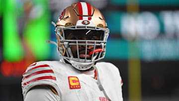 Dec 3, 2023; Philadelphia, Pennsylvania, USA; San Francisco 49ers offensive tackle Trent Williams (71) against the Philadelphia Eagles at Lincoln Financial Field. Mandatory Credit: Eric Hartline-Imagn Images