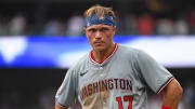 Aug 18, 2024; Philadelphia, Pennsylvania, USA; Washington Nationals outfielder Alex Call.