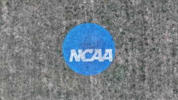 Nov 17, 2023; Charlottesville, VA, USA; The NCAA logo at the NCAA cross country championships course