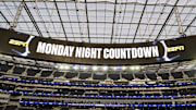 An ESPN Monday Night Football  Countdown logo on the oculus scoreboard at SoFi Stadium.