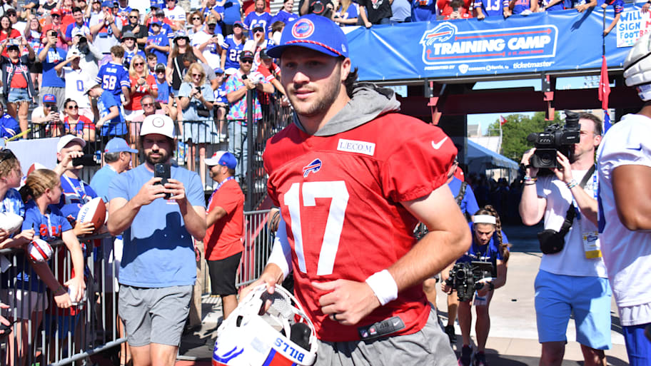 Buffalo Bills quarterback Josh Allen on the first day of training camp ahead of the 2025 NFL season. | Mark Konezny-Imagn Images