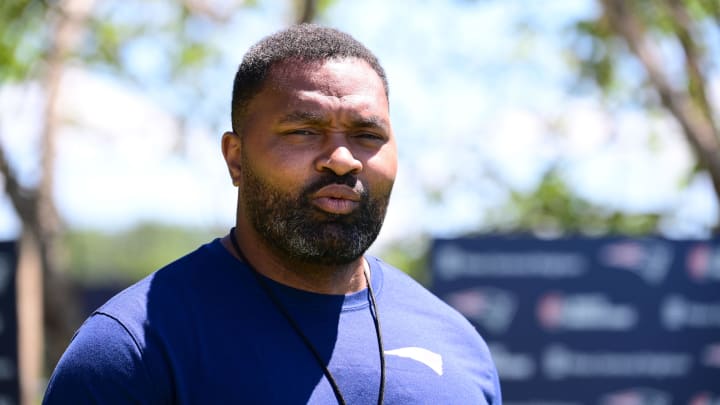 New England Patriots head coach Jerod Mayo at minicamp at Gillette Stadium.